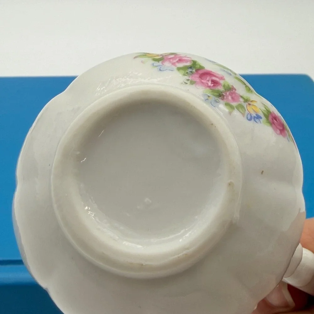 Vintage Floral Porcelain Mini Pitcher Creamer Gold Trim Pink Rose White